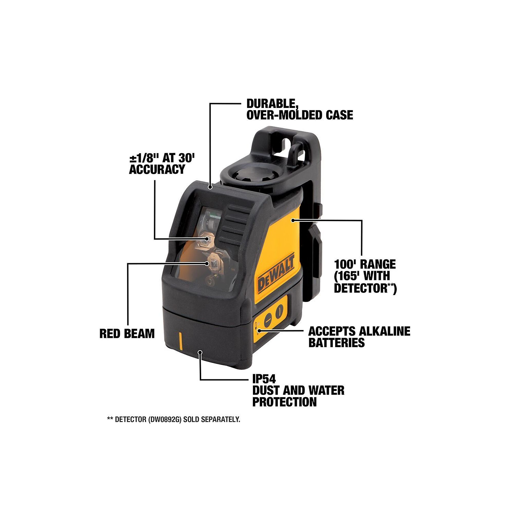 DEWALT, Cross Line Laser, Level Type Cross Line Laser, Accuracy 0.125 in, Model# DW088K